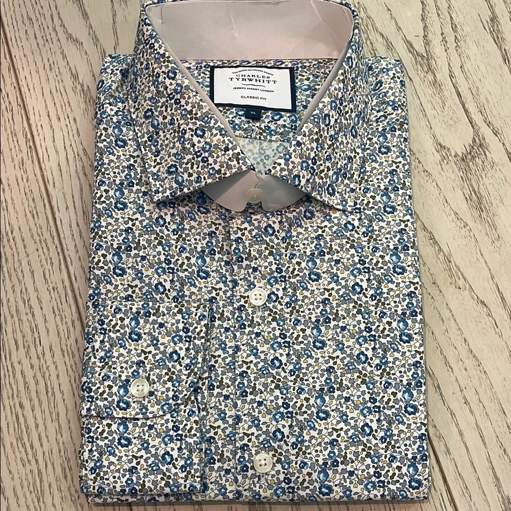 NWT Charles Tyrwhitt Blue Floral Men's Shirt, XL
